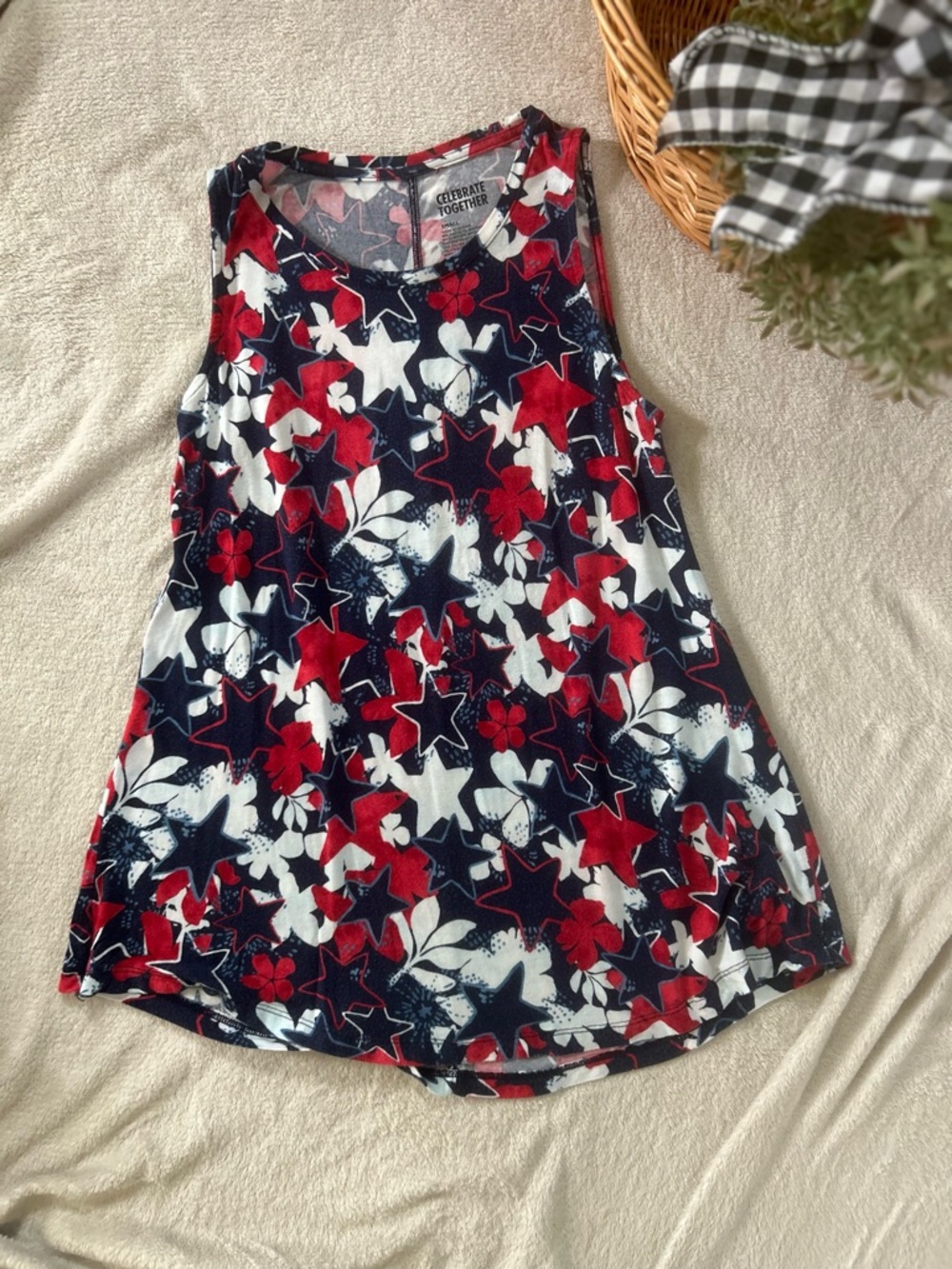 Celebrate Together Red White & Navy Star Floral Tank